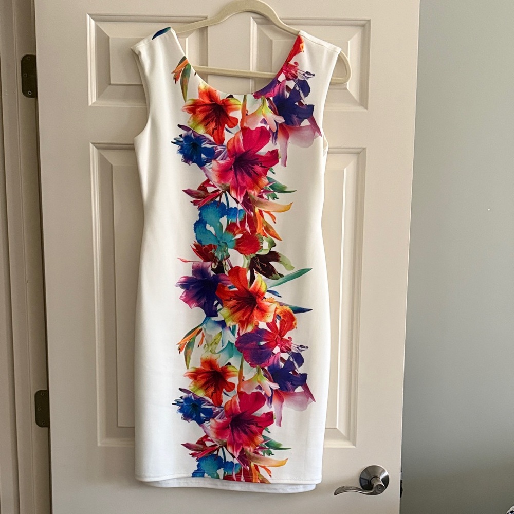 Frank Lyman Design White Dress with Vibrant Floral Print